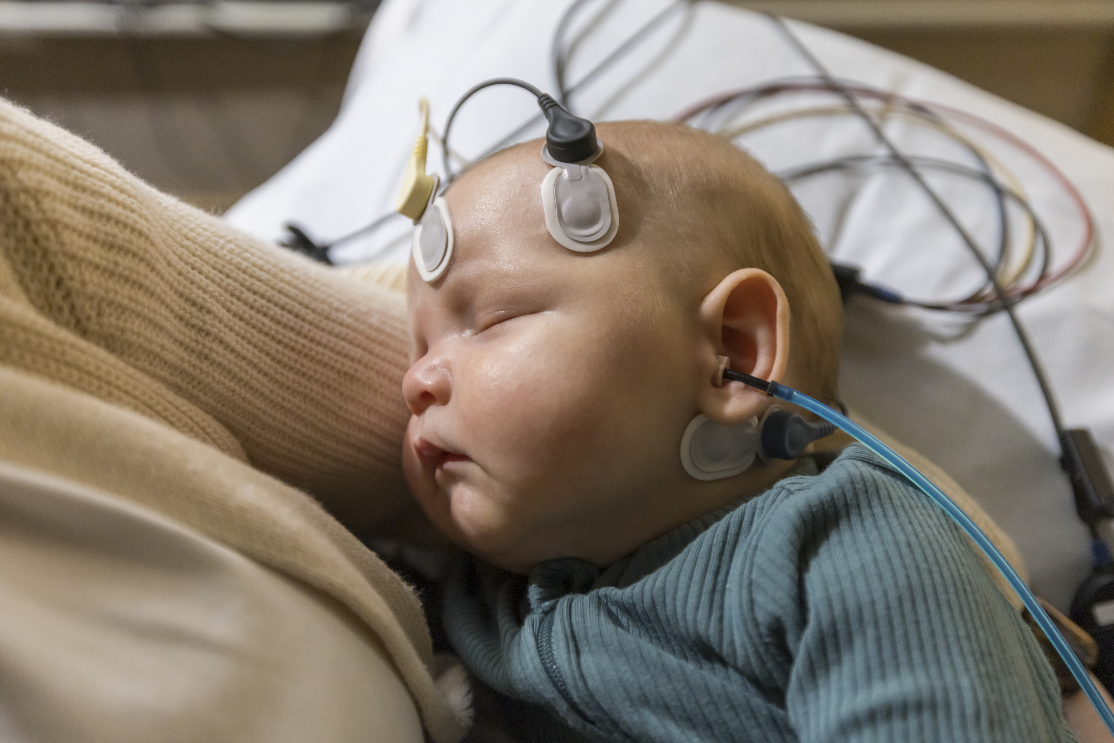 Baby getting hearing test done