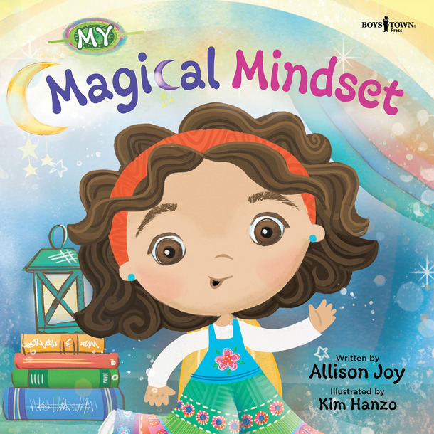 Girl with books waving