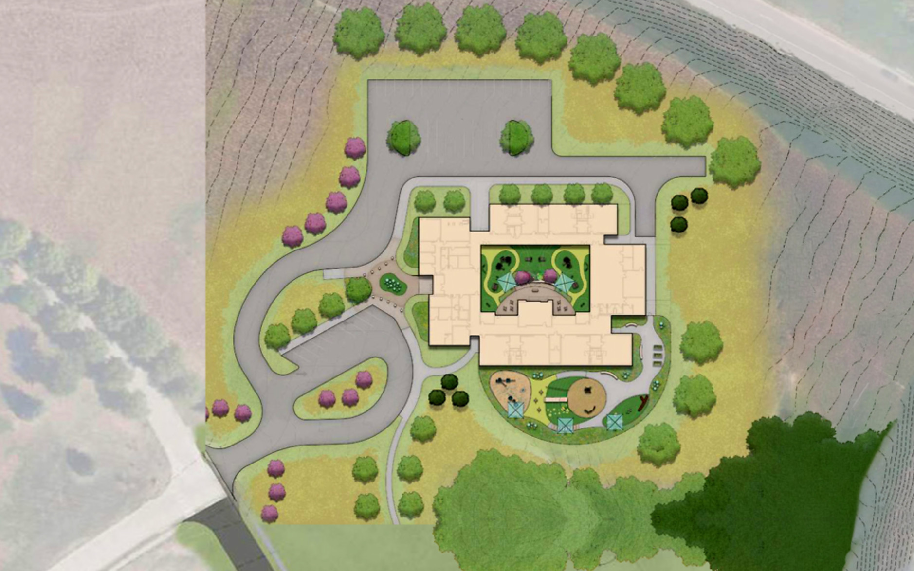 Ariel rendering of early childhood center