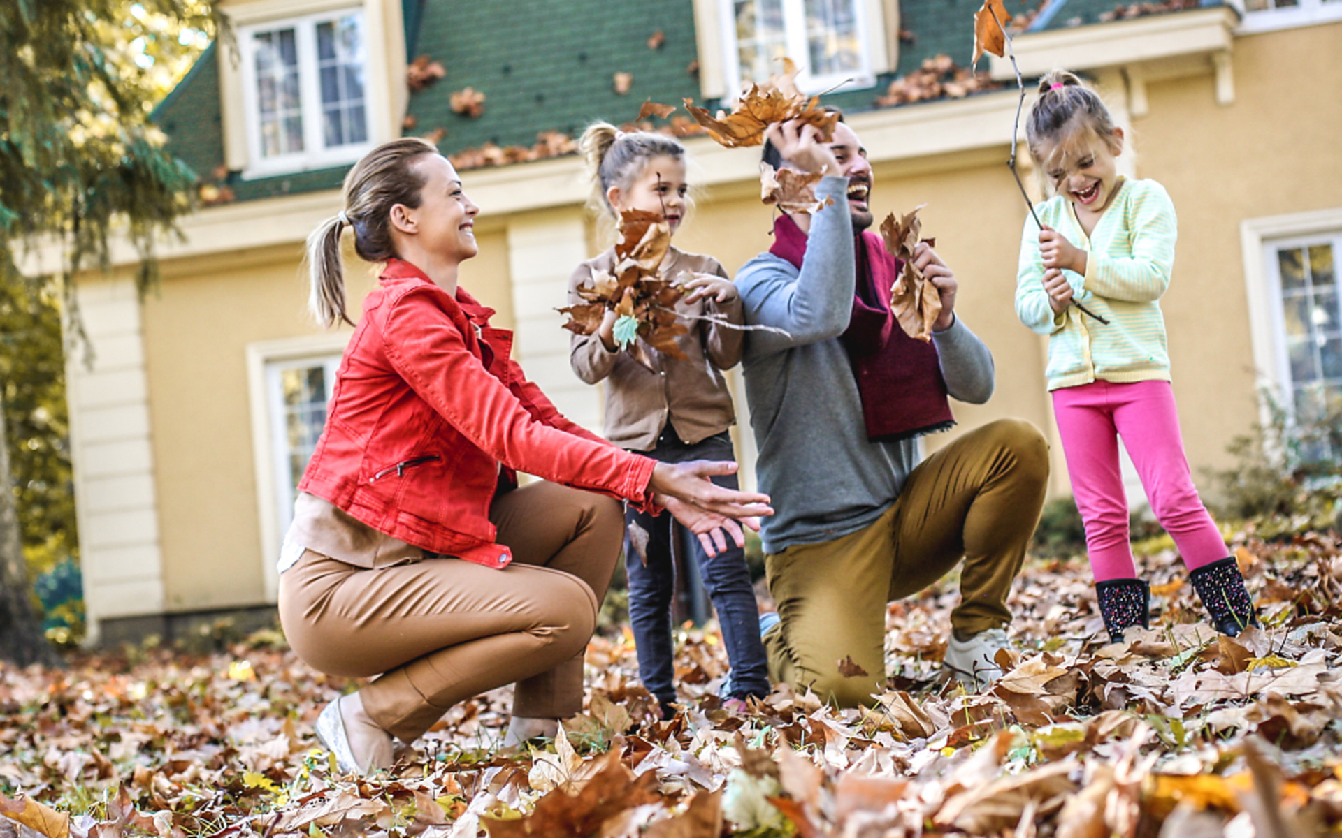 Family outside during fall