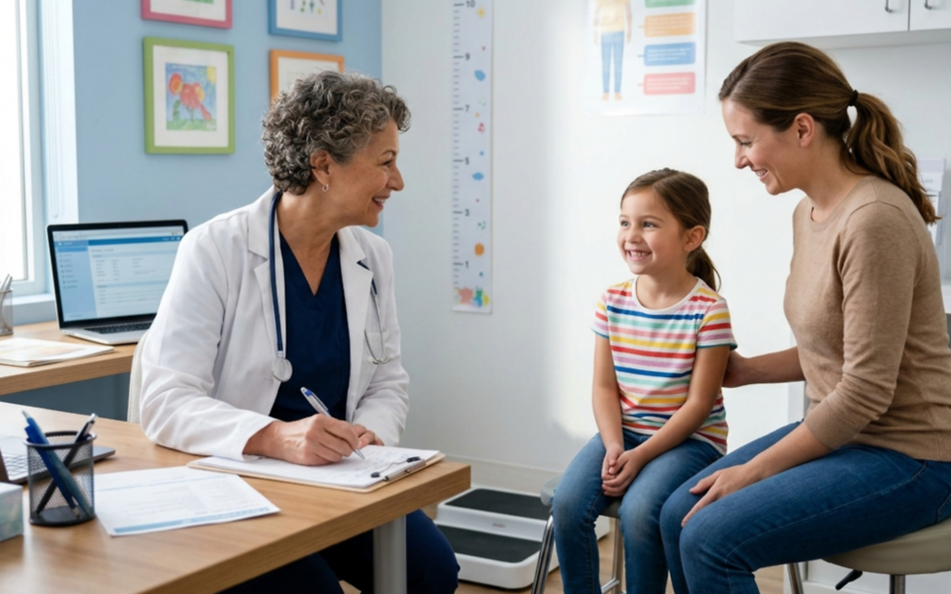 Girl and the doctor's office with mom