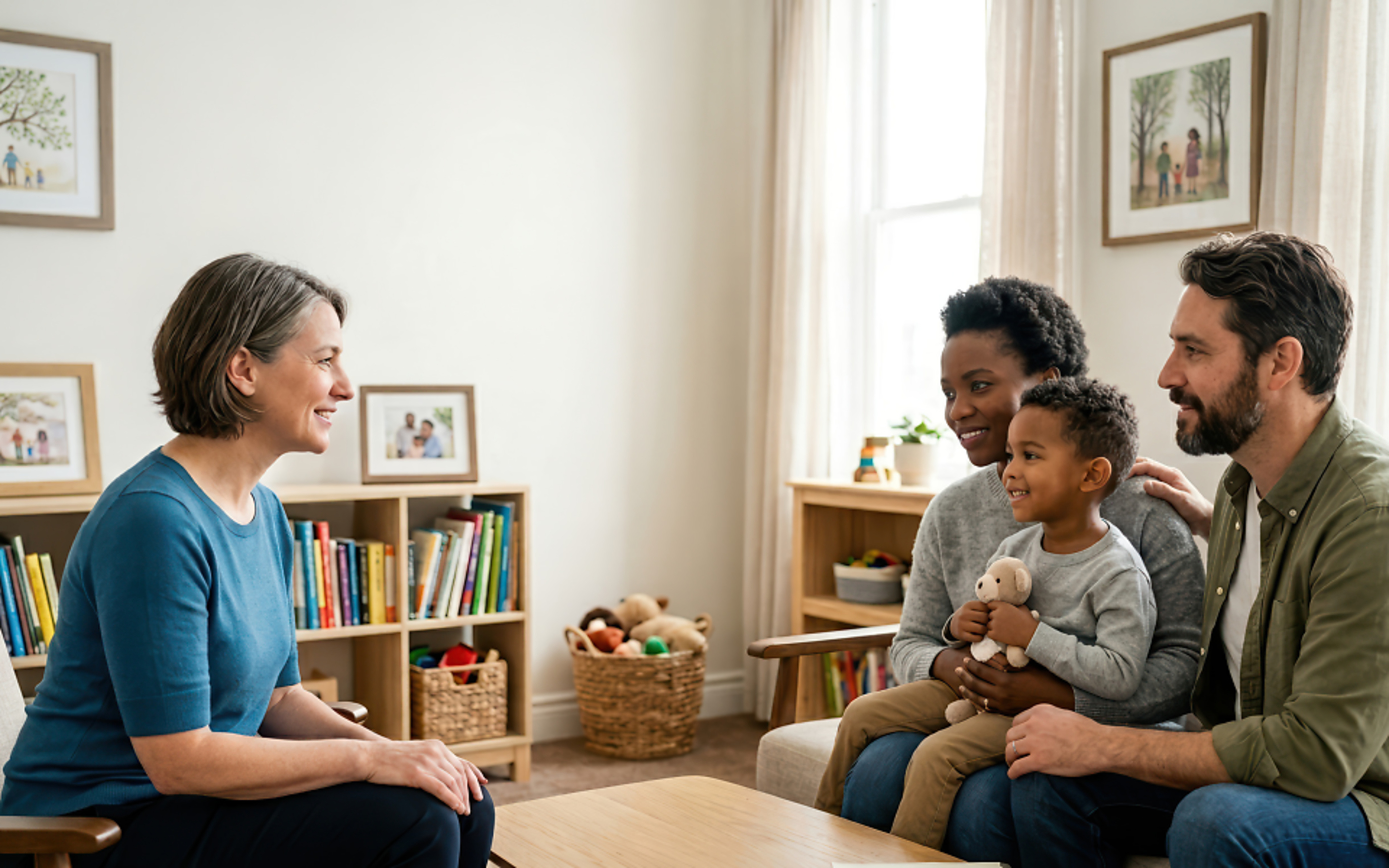 Teacher sitting down with family